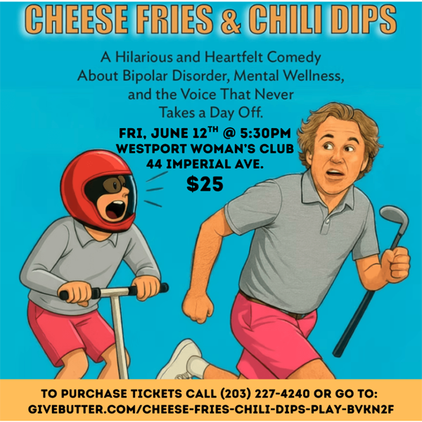 Cheese fries and chili dips comedy at Westport womens club in westport, connecticut