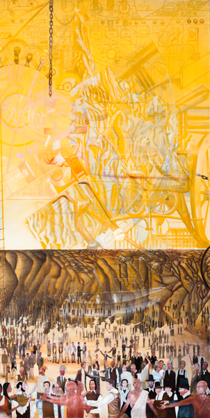 (L) Michael Borders, Fairfield County Industry, (2004), Oil and acrylic on canvas, 10 x 5 feet