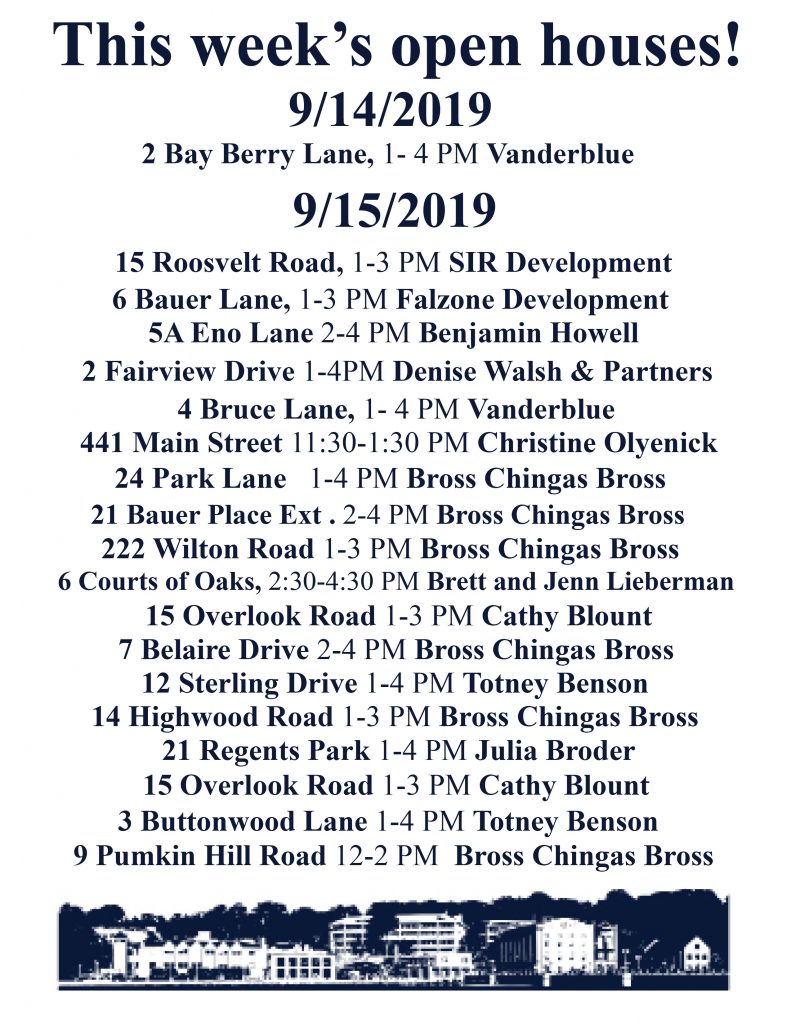 Open house list, Westport Connecticut. 