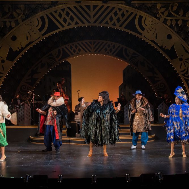 The cast of Westport Country Playhouse’s “Ain’t Misbehavin’” – L-R: Judith Franklin, Will Stone, Miya Bass, Jay Copeland, Paris Bennett. Photo by Ron Heerkens, Jr.